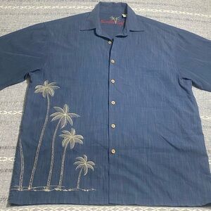 Rumble Surf Navy Palm Tree Men's Casual Shirt